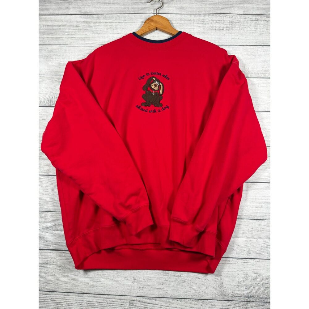 Vintage M&C Sportswear Womens 2X Red Embroidered Dog Sweatshirt 4054